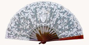 Burano needle lace fan leaf with the Queen Regina Margherita of Savoia (Italy) crest, made in 1880