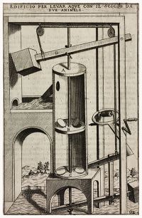 Pietro Bertelli: Water pump with two chambers - copperplate engraving (1607)