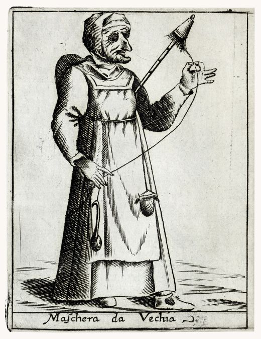 Etching by Francesco Bertelli: "Maschera da Vechia" - 1642
