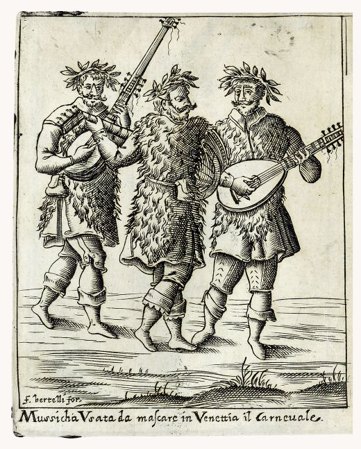 Etching by Francesco Bertelli: "Mussicha usata da mascare in Venettia il Carnevale"  - 1642