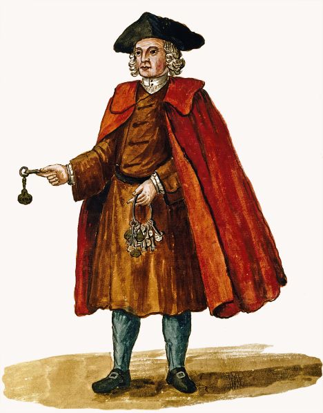 Giovanni Grevembroch: "Theater box key seller" watercolor (18th century)