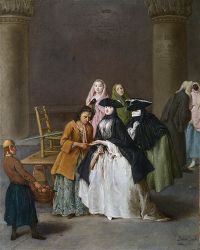 Pietro Longhi: "L'Indovina a Venezia" (the Fortune Teller in Venice) - oil on canvas (ca. 1756) - Ca' Rezzonico, Venezia