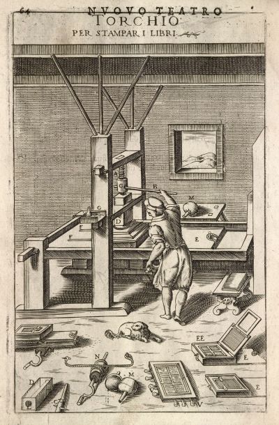 Vittorio Zonca: Book Printing press - engraving (1607)