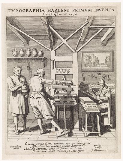 Jan van de Velde after Pieter Saenredam: Interior of a printer's workshop
