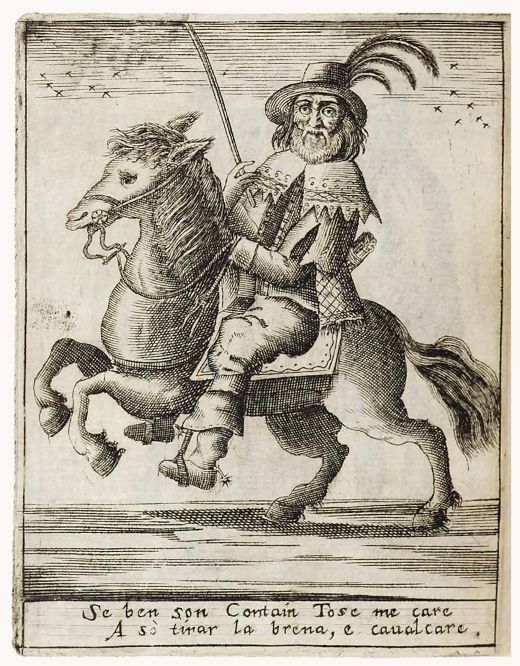 Etching by Pietro Bertelli: Cingana (Gipsy Fortune Teller) - 
from: Diversarum Nationum Habitus (Clothing of Different Countries) - etching (1589-1592)