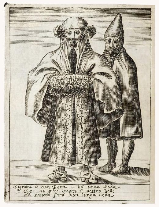 Etching by Pietro Bertelli: Cingana (Gipsy Fortune Teller) - 
from: Diversarum Nationum Habitus (Clothing of Different Countries) - etching (1589-1592)