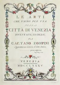 Gaetano Zompini: Le arti che vanno per via nella città di Venezia - Book first page (1785)